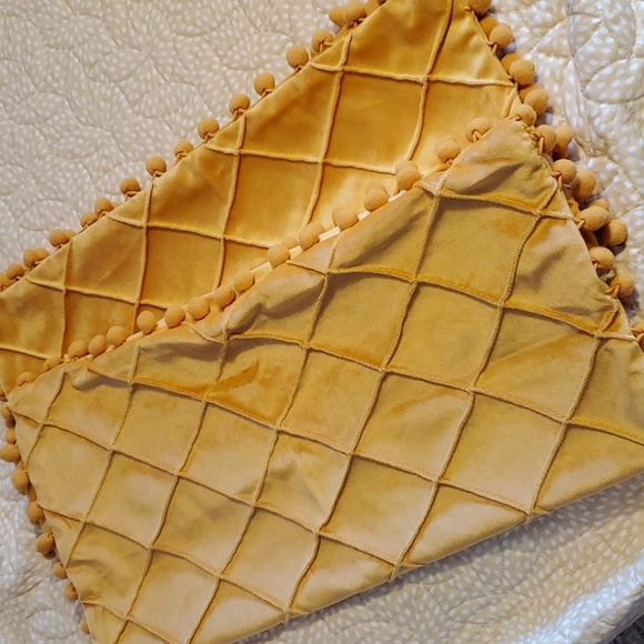 Set of 2 Pom Pom Velvety Diamond Design Pillow Covers - Picture 9 of 10